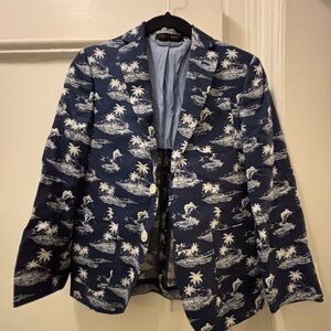 Ralph Lauren LRL Linen Blazer Jacket Boys Size 10 Blue Fishing Theme